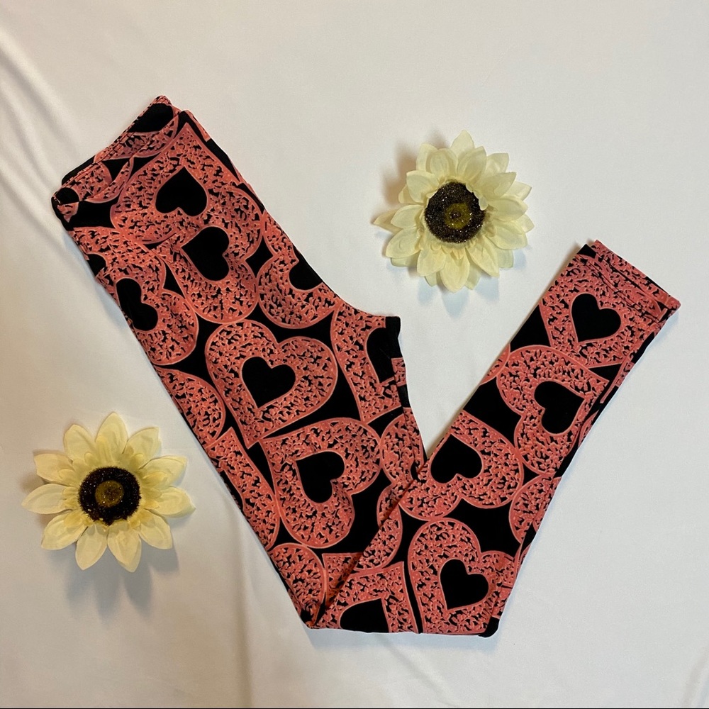 NEW Lularoe OS Pink Heart Print Leggings